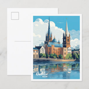 Dublin Ierland Art Vintage Travel Illustratie Briefkaart