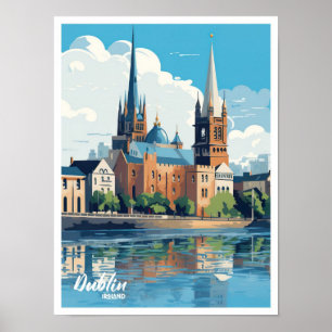 Dublin Ierland Art Vintage Travel Illustratie Poster