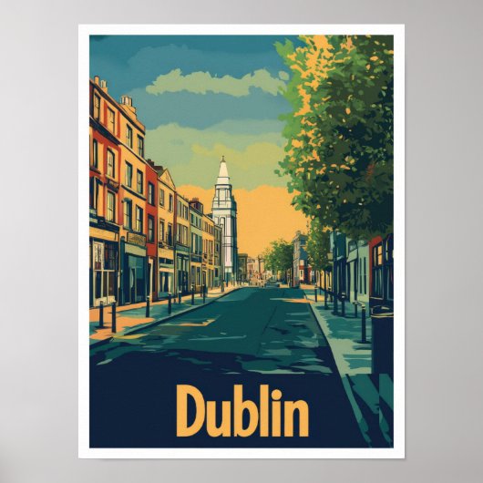 Dublin Ierland Art Vintage Travel Illustratie Poster (Voorkant)