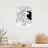 Dublin Ierland Black and White Europe City Map Poster (Keuken)