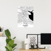 Dublin Ierland Black and White Europe City Map Poster (Thuiskantoor)