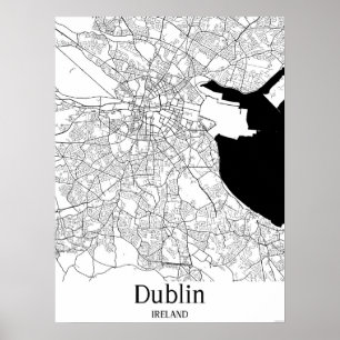 Dublin Ierland Black and White Europe City Map Poster