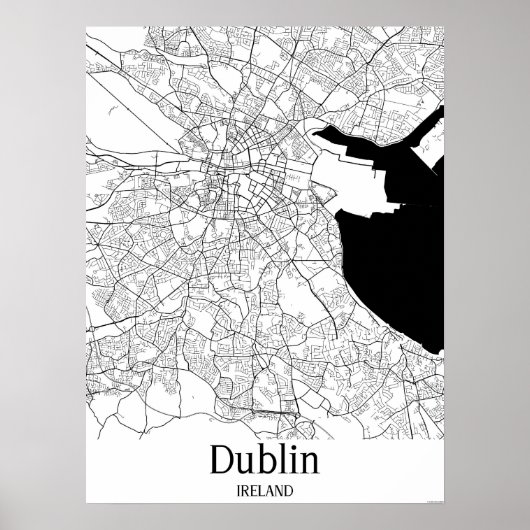 Dublin Ierland Black and White Europe City Map Poster (Voorkant)