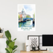 Dublin Ierland Brug Watercolor Kunst Poster (Thuiskantoor)