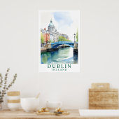 Dublin Ierland Brug Watercolor Kunst Poster (Keuken)