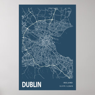 Dublin Ierland City Map Line Art Blue Print