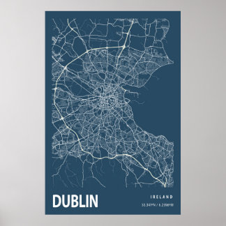 Dublin Ierland City Map Line Art Blue Print
