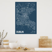 Dublin Ierland City Map Line Art Blue Print (Keuken)