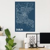 Dublin Ierland City Map Line Art Blue Print (Thuiskantoor)