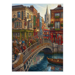 Dublin Ierland Ha'penny Bridge Zonsondergang Reis Perfect Poster