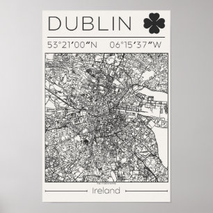 Dublin Ierland Houtskool Stadkaart Poster Minimali