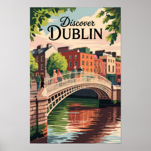 Dublin Ierland Illustratie Reis Kunst Vintage Poster