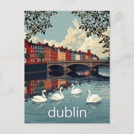 Dublin Ierland Liffey Rivier Zwanen Briefkaart (Voorkant)