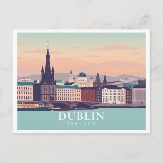 Dublin Ierland Pastelreisontwerp Briefkaart (Voorkant)