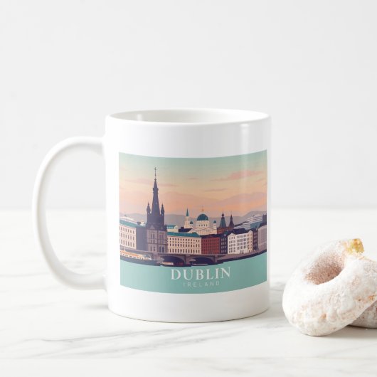 Dublin Ierland Pastelreisontwerp Koffiemok (Met donut)
