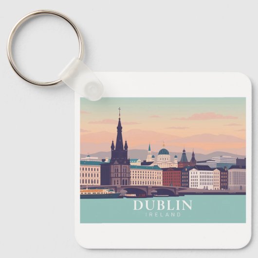 Dublin Ierland Pastelreisontwerp Sleutelhanger (Voorkant)