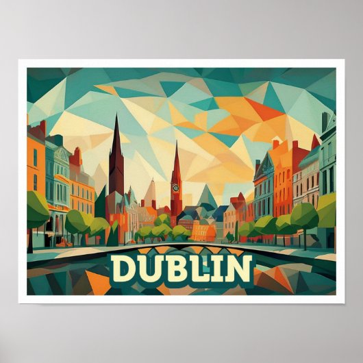 Dublin Ierland Reizen artistiek kleurrijk Poster (Voorkant)