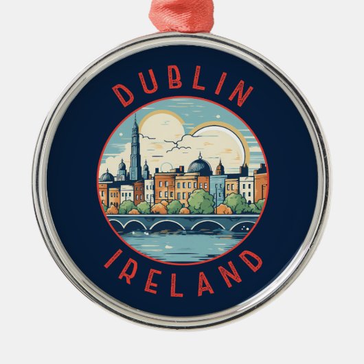 Dublin Ierland Retro Distress Circle Metalen Ornament (Voorkant)