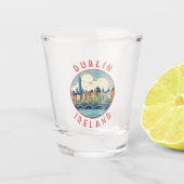 Dublin Ierland Retro Distress Circle Shot Glas (Voorkant)