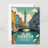 Dublin Ierland Retro Travel Art Floral Tower River Briefkaart (Voorkant / Achterkant)