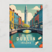 Dublin Ierland Retro Travel Art Floral Tower River Briefkaart (Voorkant)