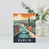 Dublin Ierland Retro Travel Art River scene Briefkaart (Staand voorkant)