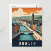 Dublin Ierland Retro Travel Art River scene Briefkaart (Voorkant / Achterkant)