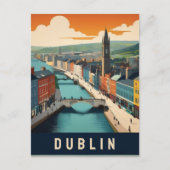 Dublin Ierland Retro Travel Art River scene Briefkaart (Voorkant)