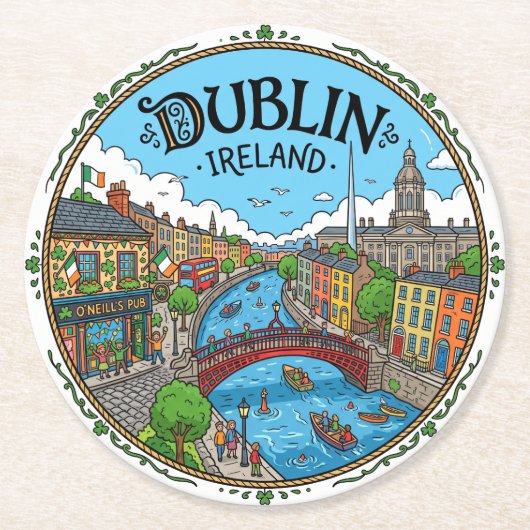 Dublin Ierland Ronde Kartonnen Onderzetter (Voorkant)