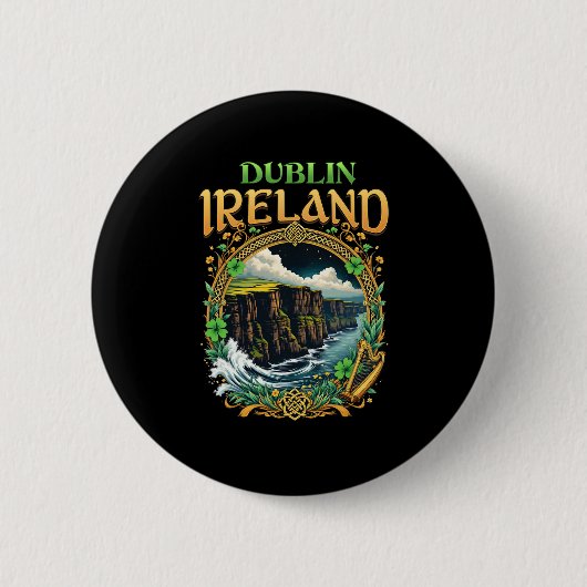 Dublin Ierland Souvenir Zee Kliffen Dublin Vakanti Ronde Button 5,7 Cm (Voorkant)