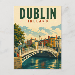 Dublin Ierland Vintage Reis Ha'penny Bridge Briefkaart