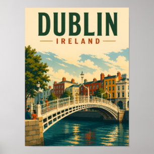 Dublin Ierland Vintage Reis Ha'penny Bridge Poster