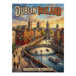 Dublin Ierland Vintage Reisposter Stad van Legende Perfect Poster