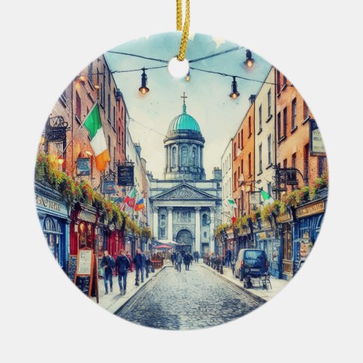 Dublin Ierland Waterverf Kerstmis Keramisch Ornament (Voorkant)