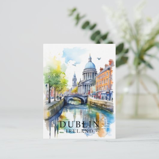 Dublin, Ierland Waterverf Travel Art Briefkaart (Staand voorkant)