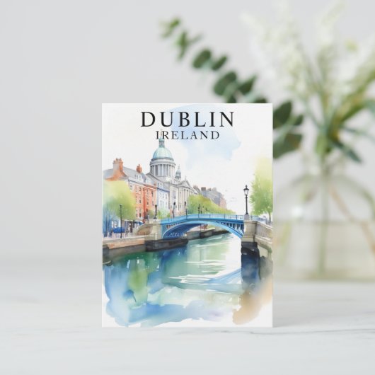 Dublin, Ierland Waterverf Travel Art Briefkaart (Staand voorkant)