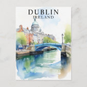 Dublin, Ierland Waterverf Travel Art Briefkaart (Voorkant)