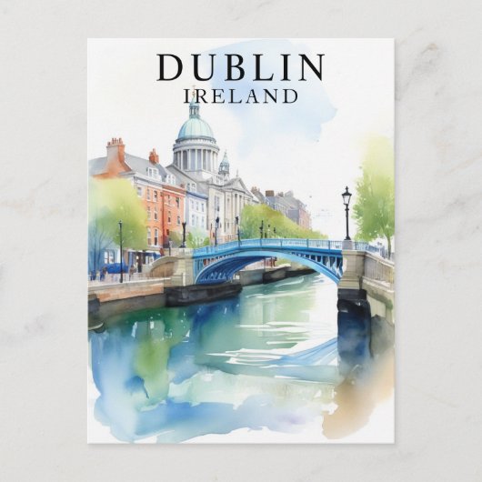 Dublin, Ierland Waterverf Travel Art Briefkaart (Voorkant)