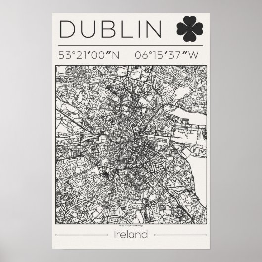 Dublin Ireland Charcoal City Map Poster Minimal (Voorkant)