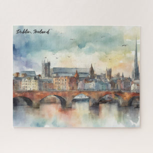 Dublin Ireland City Silhouette Waterverf Painting Legpuzzel