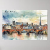 Dublin Ireland City Silhouette Waterverf Painting Poster (Voorkant)