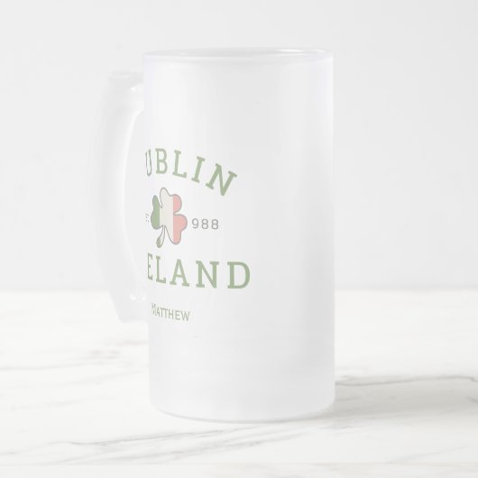 Dublin Ireland Est. 988 St. Patrick's Day Matglas Bierpul (Voorkant links)
