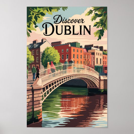 Dublin Ireland Illustration Travel Art Vintage Poster (Voorkant)
