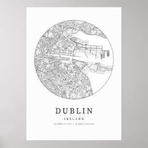 Dublin Ireland Street Layout Kaart Poster