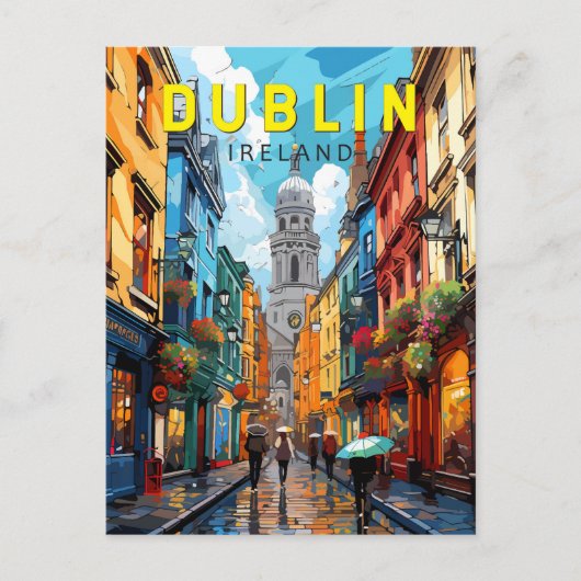 Dublin Ireland Travel Art Vintage Briefkaart (Voorkant)