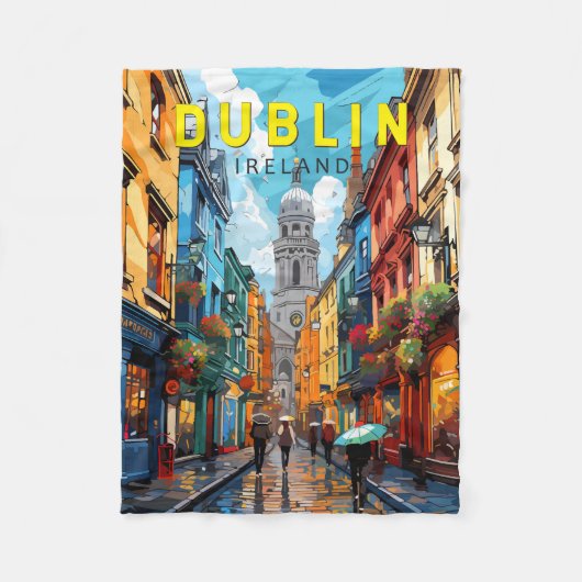 Dublin Ireland Travel Art Vintage Fleece Deken (Voorkant)