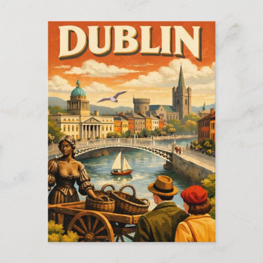 Dublin Ireland Vintage Travel Briefkaart (Voorkant)