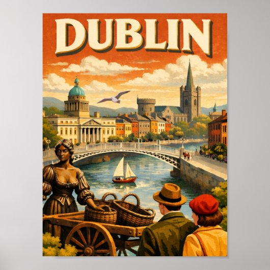 Dublin Ireland Vintage Travel Poster (Voorkant)