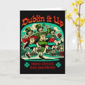 Dublin It Up - Ierse Leprechauns Dansen Kaart (Gele Bloem)