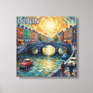 Dublin Kanaal Zonsondergang Reflecties Canvas Kuns Afdruk